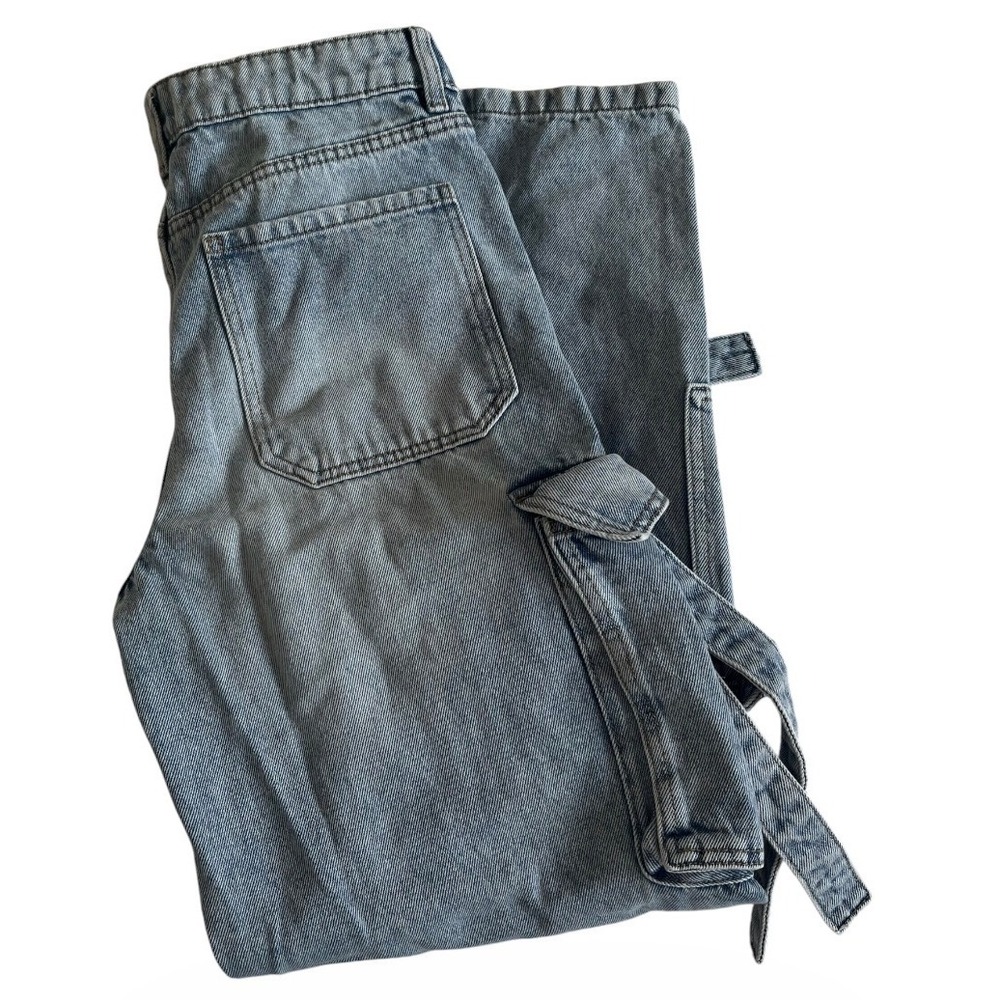 Refuge Women's Blue Denim Wide Leg Cargo Jeans Y2k Size 5 (31x30)